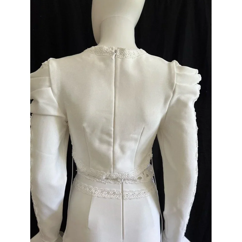 Women's Suit Matching Set 2 Pieces White Top + Flare Pants M - Picture 12 of 12